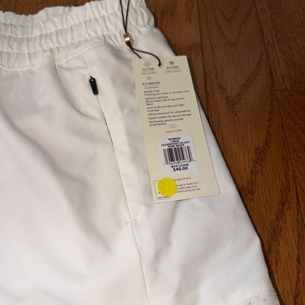 CALIA‎ Infinity Run Golf Tennis Shorts Large White Mid Rise Zipper Pocket Lined